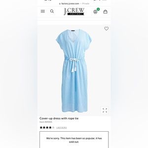 J. Crew Factory Cover-Up lightweight dress, Size M w/Blue & White stripes, NWOT